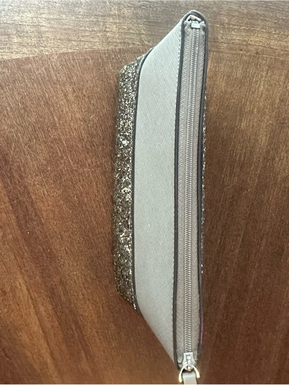 kate spade New York Rose Grey with Glitter Zip Pouch/Makeup Bag
